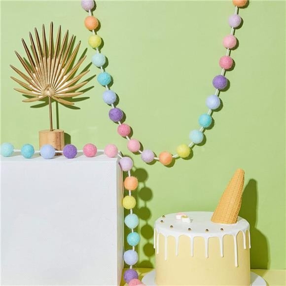 Wool Felt Ball Garland Colorful Pom Pom Garland 6.5 Feet Long 24 Ball Garland - Picture 5 of 6